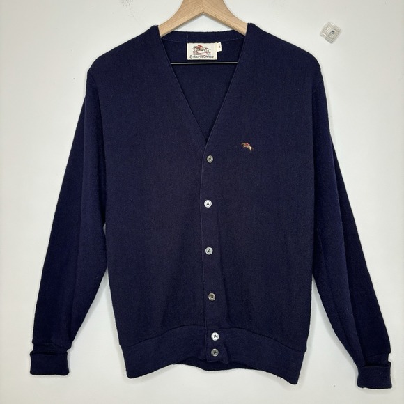 Steeplechase Cardigan Sweater Blue Knit Grandpa Vintage Medium Academia Preppy - Picture 2 of 8